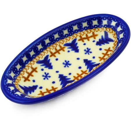Pottery Barn La Polish Pottery 5½-inch Condiment Dish (Winter Snow Theme) Hand Painted in Boleslawiec, Poland + Certificate of Authenticity ()