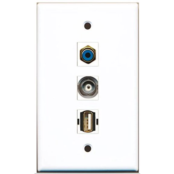 RiteAV - 1 Port RCA Blue and 1 Port USB A-A and 1 Port BNC Wall Plate