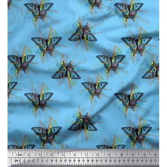 Soimoi Cotton Voile Fabric Artistic Butterfly Printed Fabric 1 Yard 42 Inch Wide