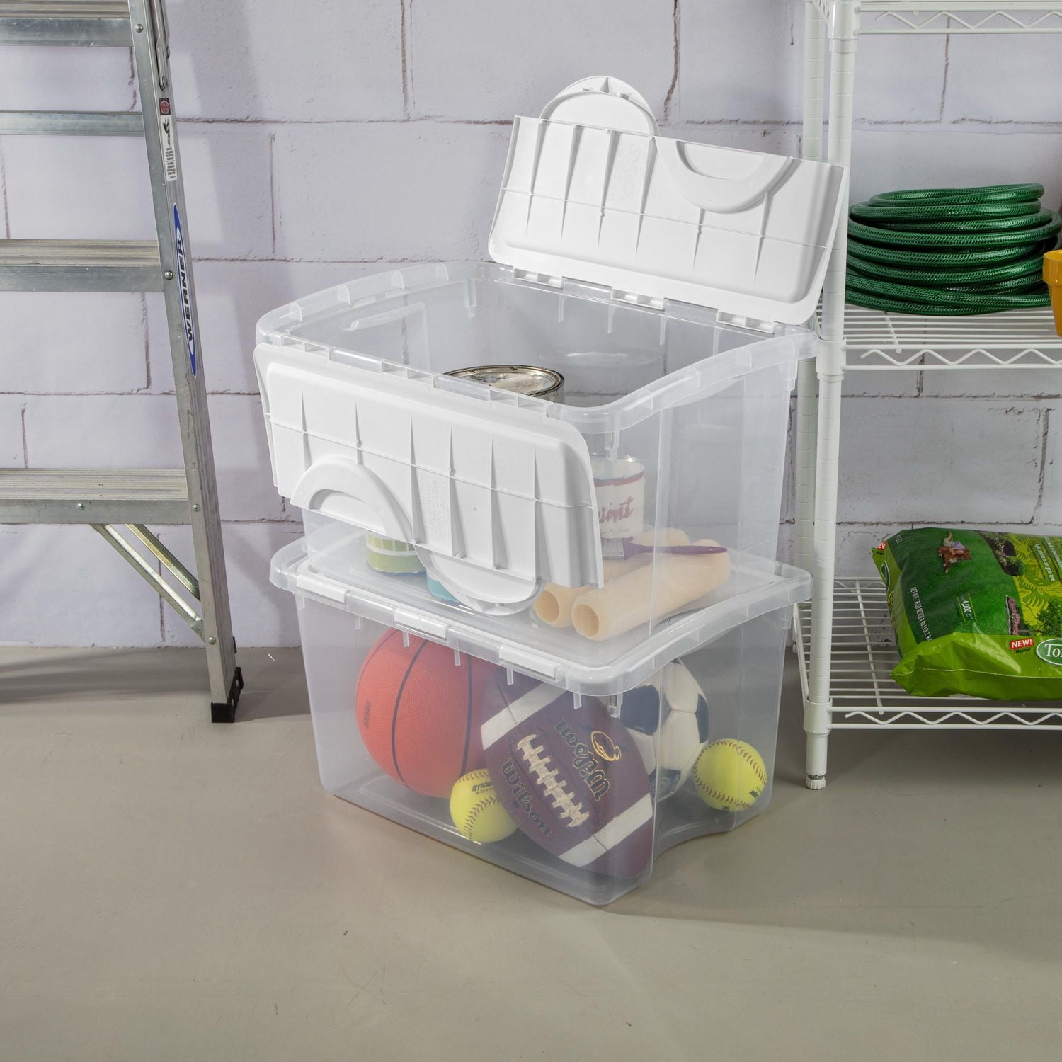 Sterilite 45L Hinged Lid White Storage Box