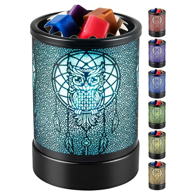 NANDIYNZHI Wax Melt Warmer Heating Plate with 7 Colors Led Changing Light Fragrance Warmer for Home Candle Heating Lamp *1, Tray *5, Power Cord *1