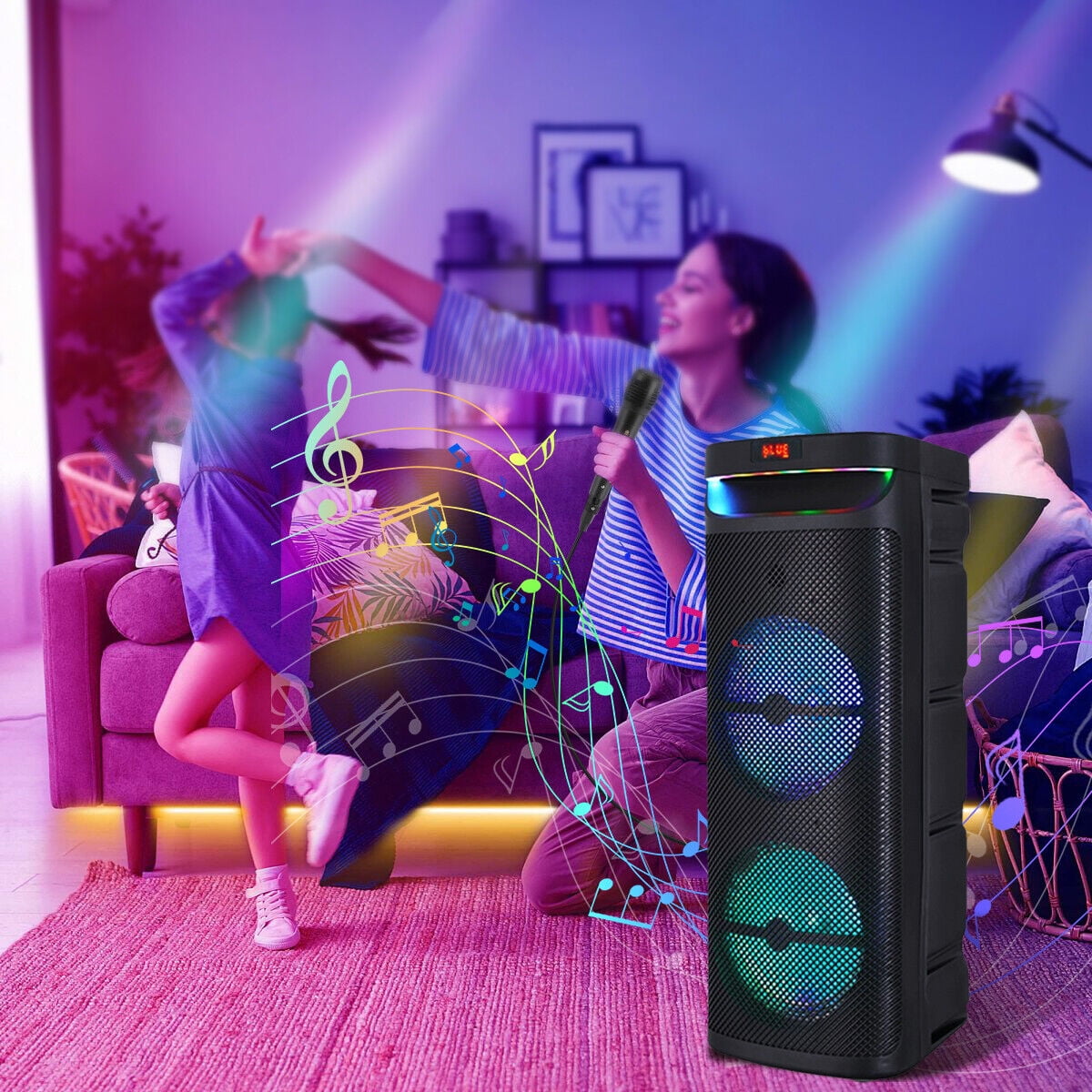 Dual 10" Portable Wireless Bluetooth Party Speaker Heavy Bass Sound System Subwoofer w/ Mic FM
