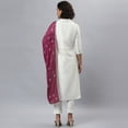 thumbnail image 6 of Janasya Indian Mandarin Collar 3/4 Sleeve Solid White Poly Silk Kurta With Pant And Dupatta For Women, 6 of 9