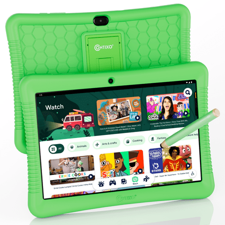 Contixo 10 Inch Kids Tablet with $150 Value Educator Approved Apps, Eye Protection, Faster System and Large Storage, Protective Case with Kickstand and Stylus, K102 Green