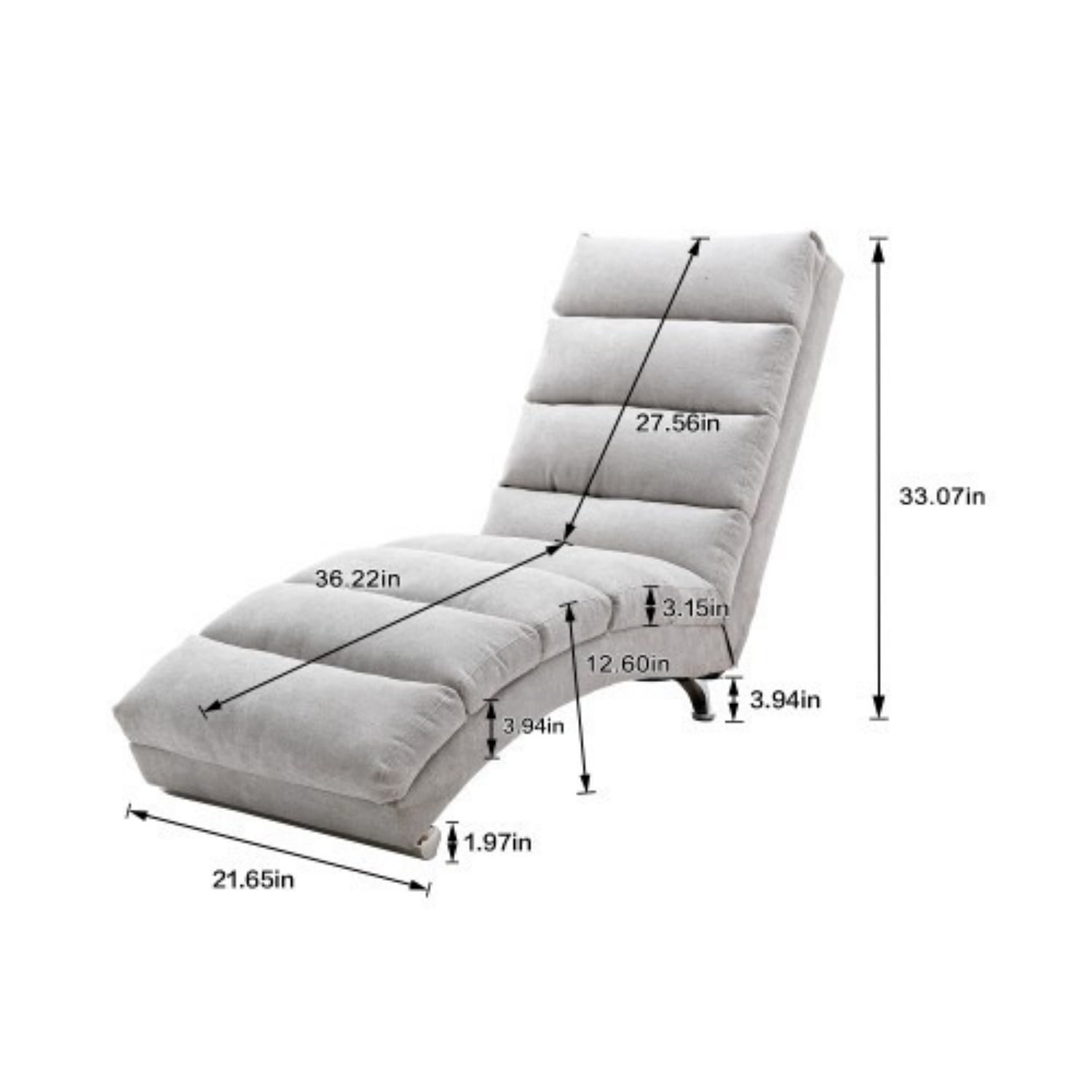 Upholstered Chaise Lounge Chair with Vibration, Modern Fabric Leisure Recliner with Ergonomic Fixed Back, Side Pocket & Lumbar Pillow, 300 lbs Capacity, Light Gray