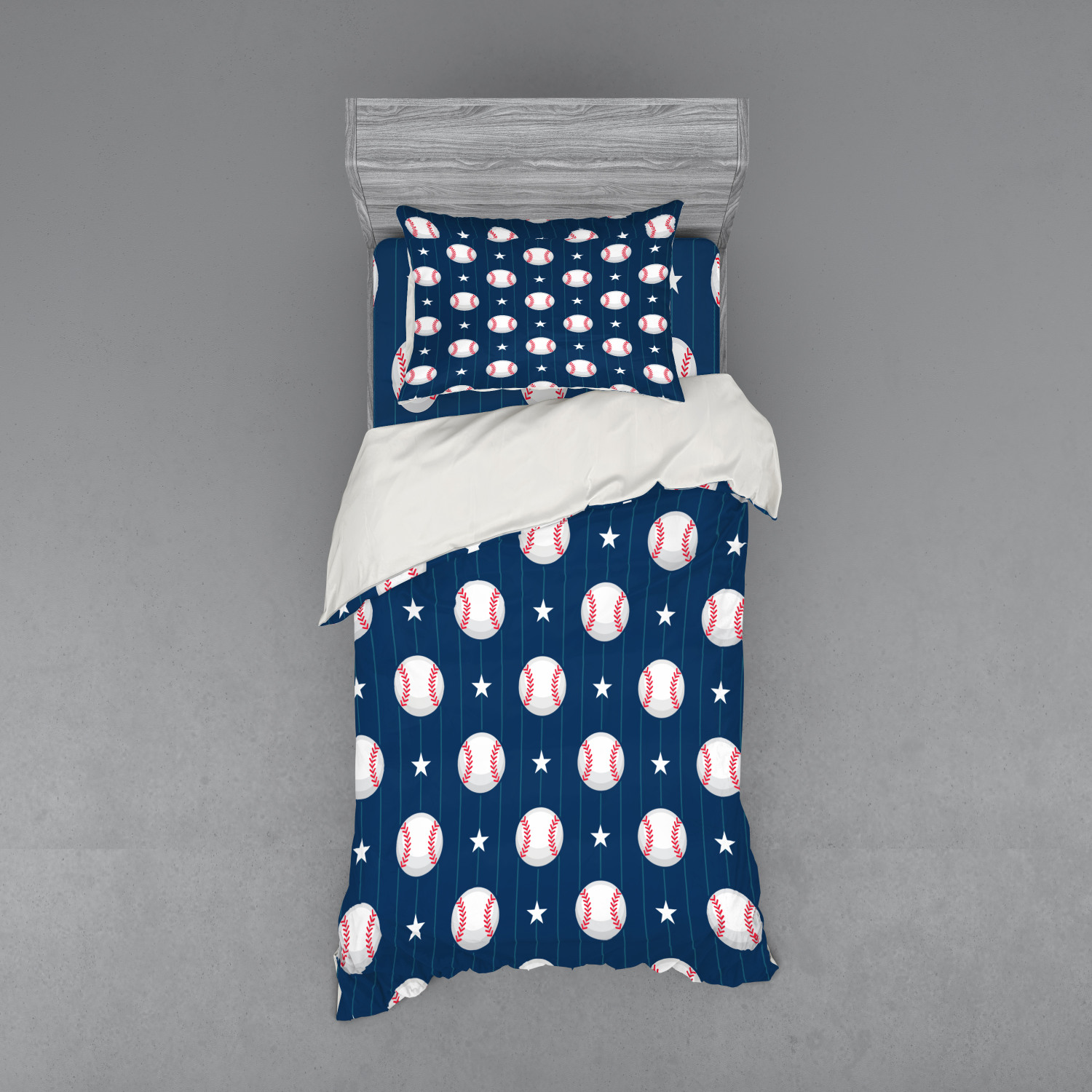 Sports Duvet Cover Set, Baseball Patterns on Vertical Striped