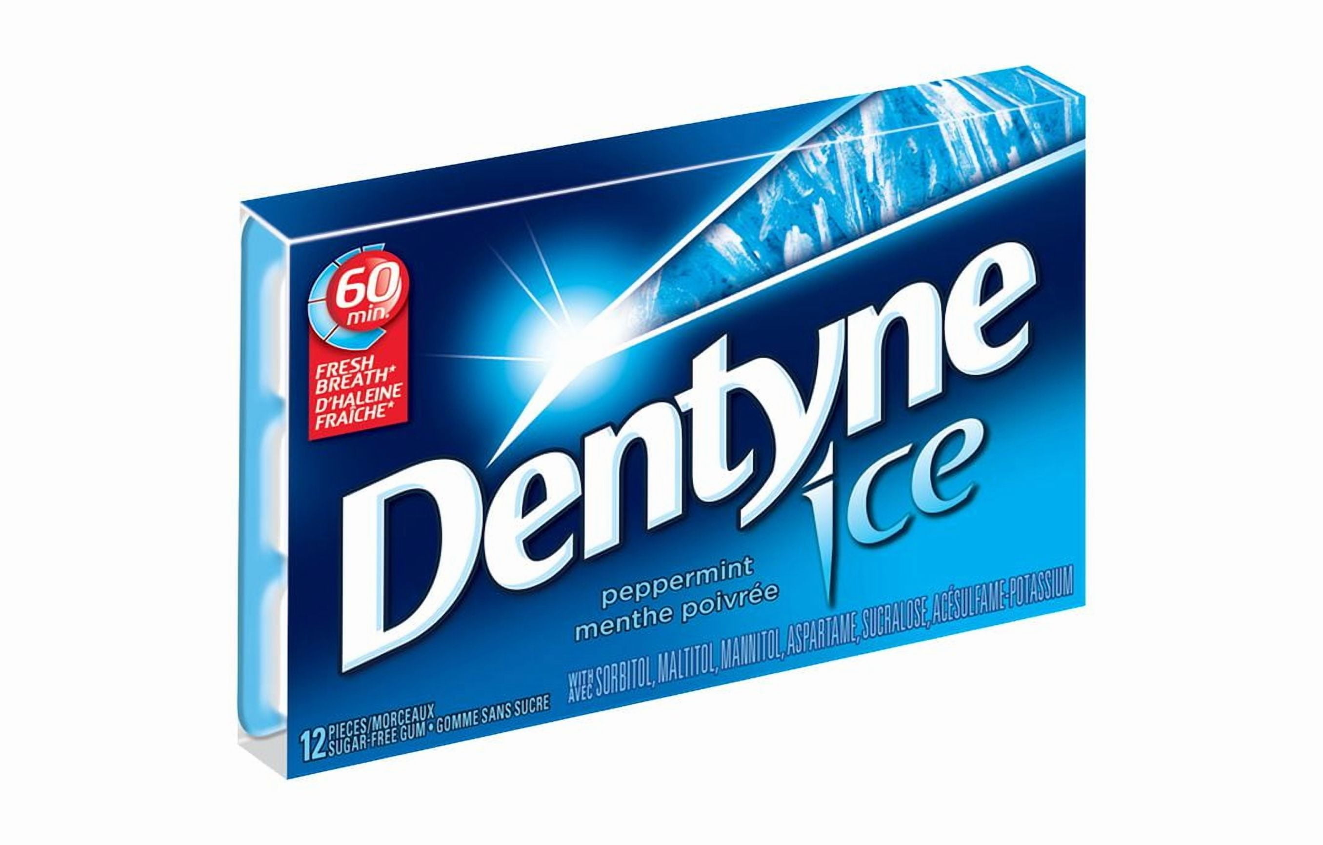 Dentyne Ice Saveurs assorties, gomme sans sucre, 4 paquets (12 morceaux par paquet)