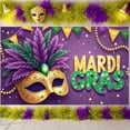 thumbnail image 3 of Colorful Feathers Mardi Gras Banner Golden Mask Carnival Backdrop Bead Necklace Star Pattern Festive Background for Mardi Gras Festival Carnival Party Holiday Gathering, 3 of 9