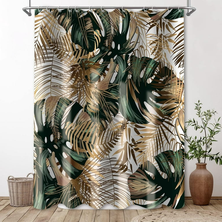 JOOCAR Green Hawaii Tropical Shower Curtain Tropical Leaves Plant Shower  Fabric Shower Curtains for Bathroom Botanical Jungle Shower Curtain Set  with