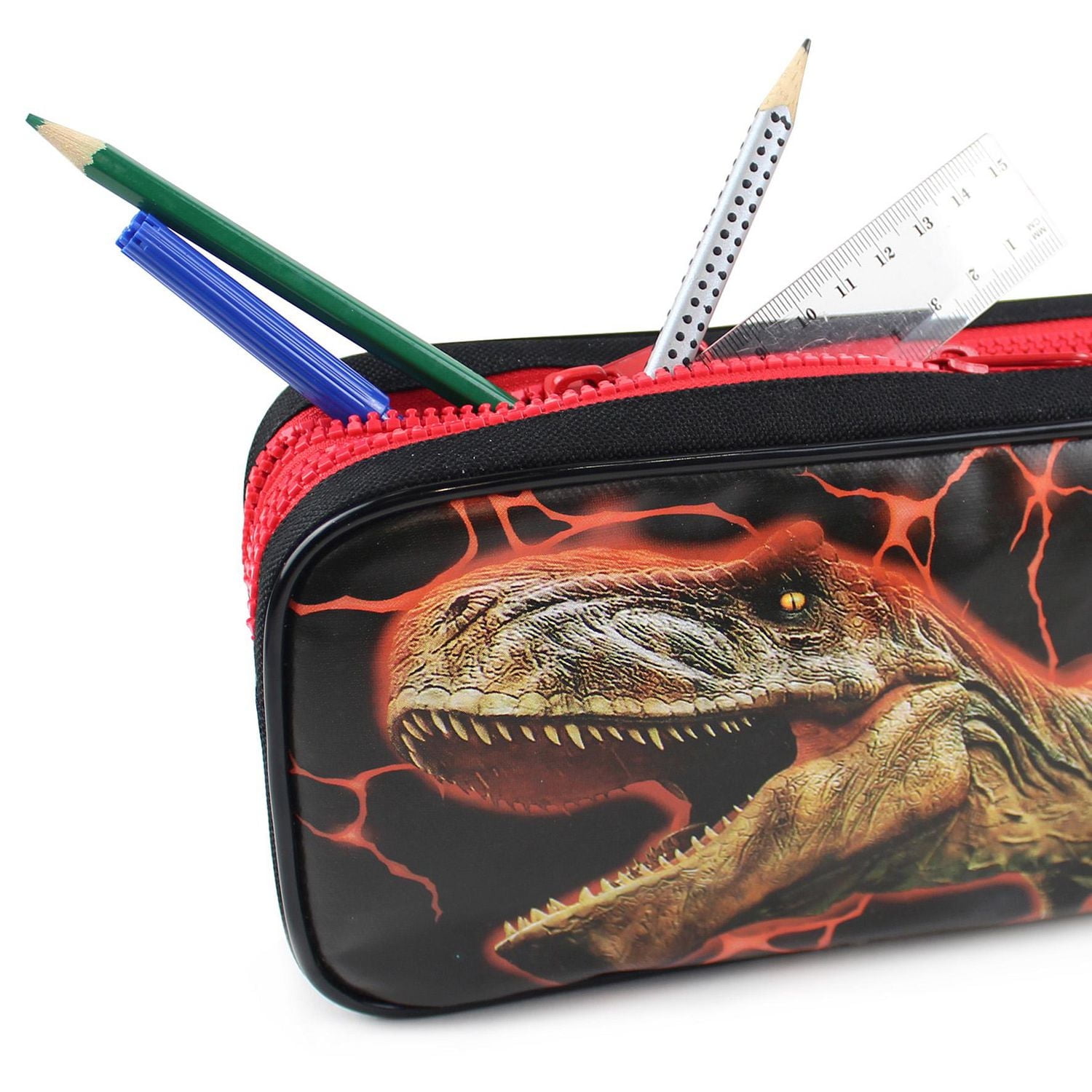 Pen + Gear Trousse à crayons 2 zips dinosaure avec motif T-Rex et lave
