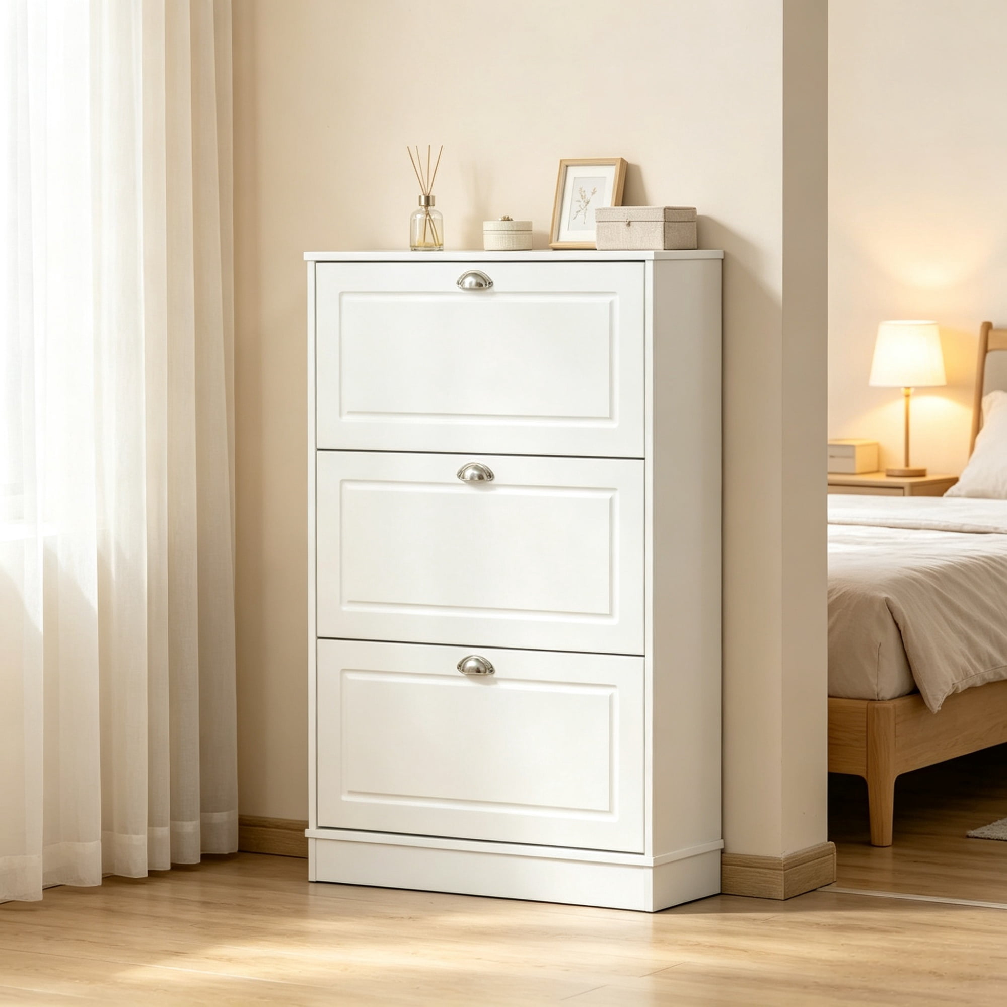 3-Flip-Drawer Narrow Shoe Cabinet, 12-Pair Capacity, for Entryway Hallway, White