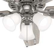 Hunter 52 inch Indoor Ceiling Fan with LED Lights - Ceiling Fan with Pull Chain, For Bedroom or Living Room, Standard Mount, No Remote, 5 Blades, Includes Bulbs - Builder 52729, Brushed Nickel