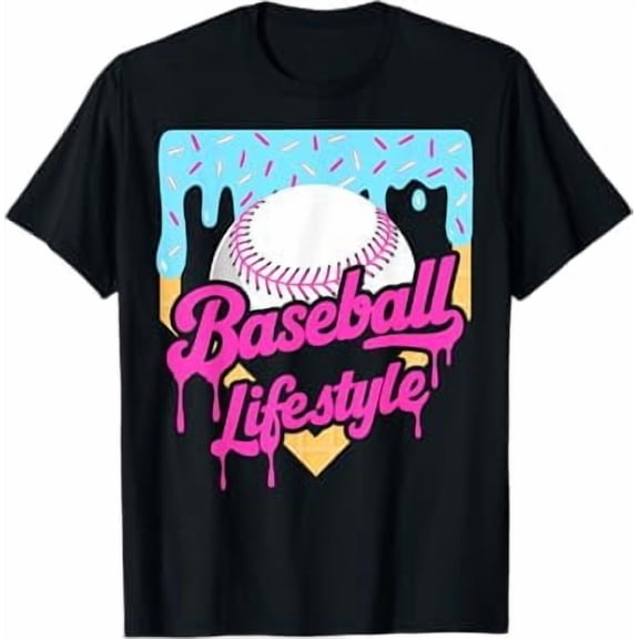 Baseball Life Lifestyle Home Plate Ice Cream Drip Men Boys T-Shirt