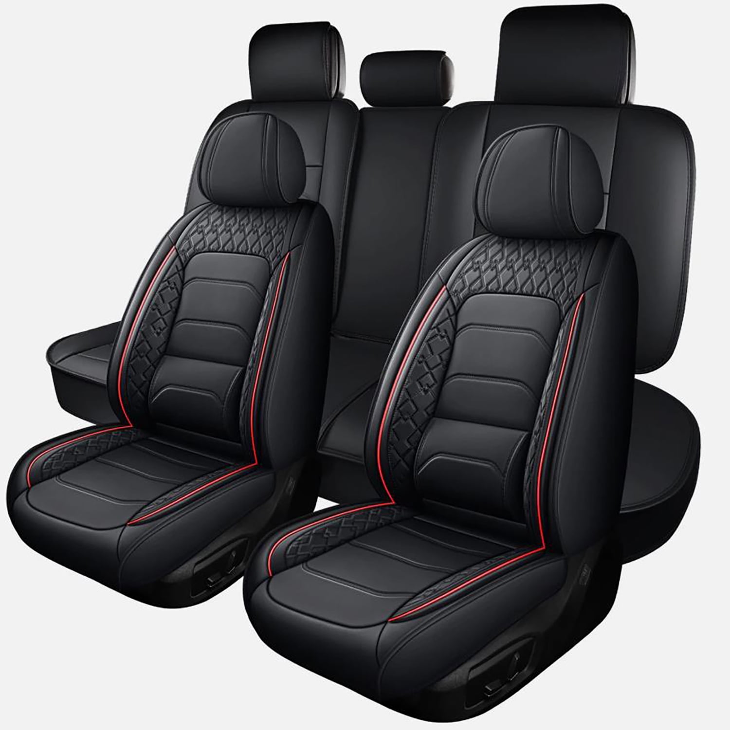 Car Seat Covers Full Set for Toyota Tacoma 2016-2023 2 Rows 5-Seat Set Faux Leather Seat Covers Waterproof Car Seat Protector (5-Seat Set, Black&Redline)
