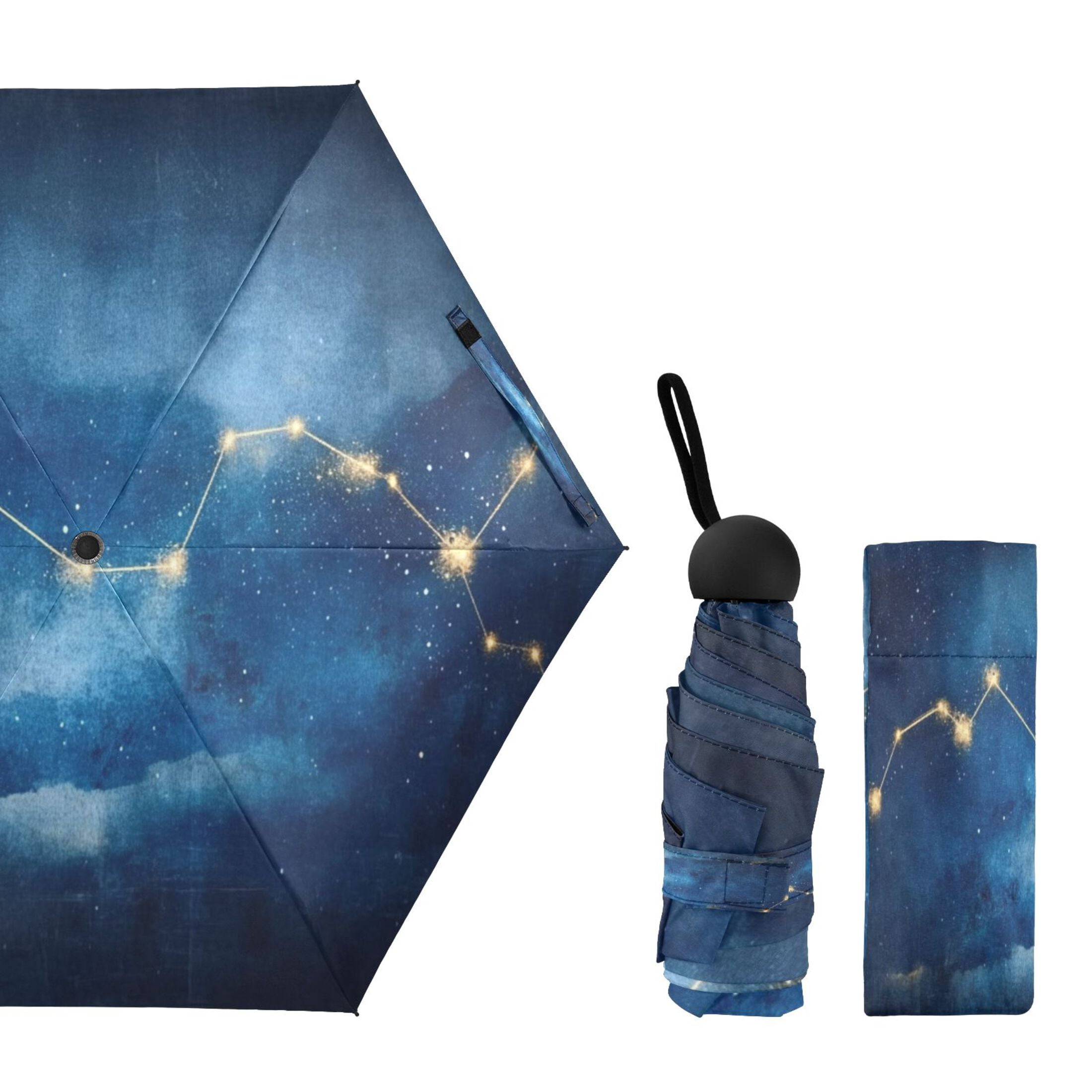 Constellation Night Sky Umbrellas for Sun Auto Open Close UV50+ Waterproof 5-Fold Compact Fiberglass Frame