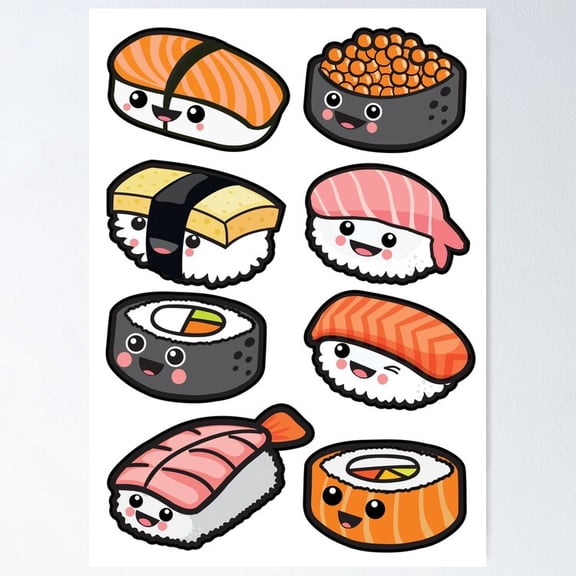 Poster Sushi Family - No Framed, Vintage Wall Art, Trendy Retro Print, Positive Quote Poster, Room Decor, Wall Art, Poster Only
