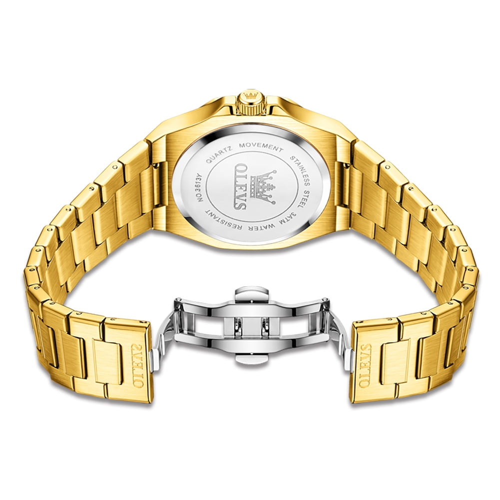 OLEVS Watch for Men Business Dress Diamond Analog Quartz Date Luxury Classic Casual Stainless Steel Waterproof Luminous Gold Mens Wrist Watches Reloj para Hombre