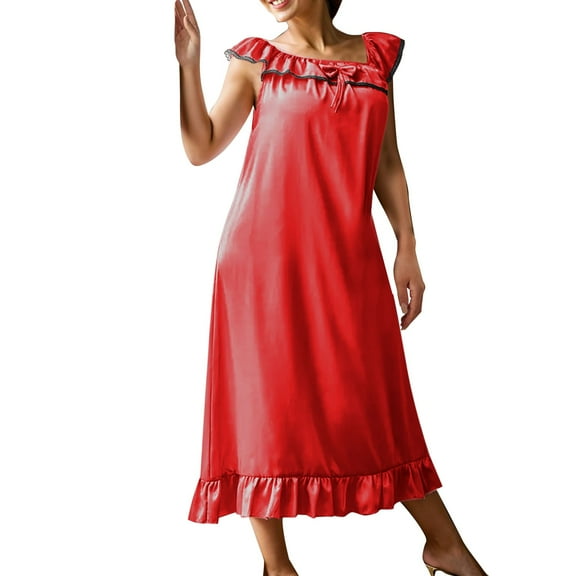 DuoJiaJ Women's Imitation Silk Nightgown With Oversized Ice Silk Nightgown Cotton Nightwear For Women A