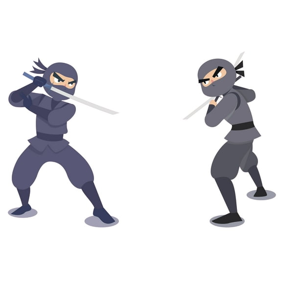 Easy To Apply Kids Bedroom Vinyl 13" x 20" Ninja Warriors Battle Scene Adhesive Wall Decoration Shinobi Assassins Cartoon Drawing Design Removable Home Wall Decal Sticker