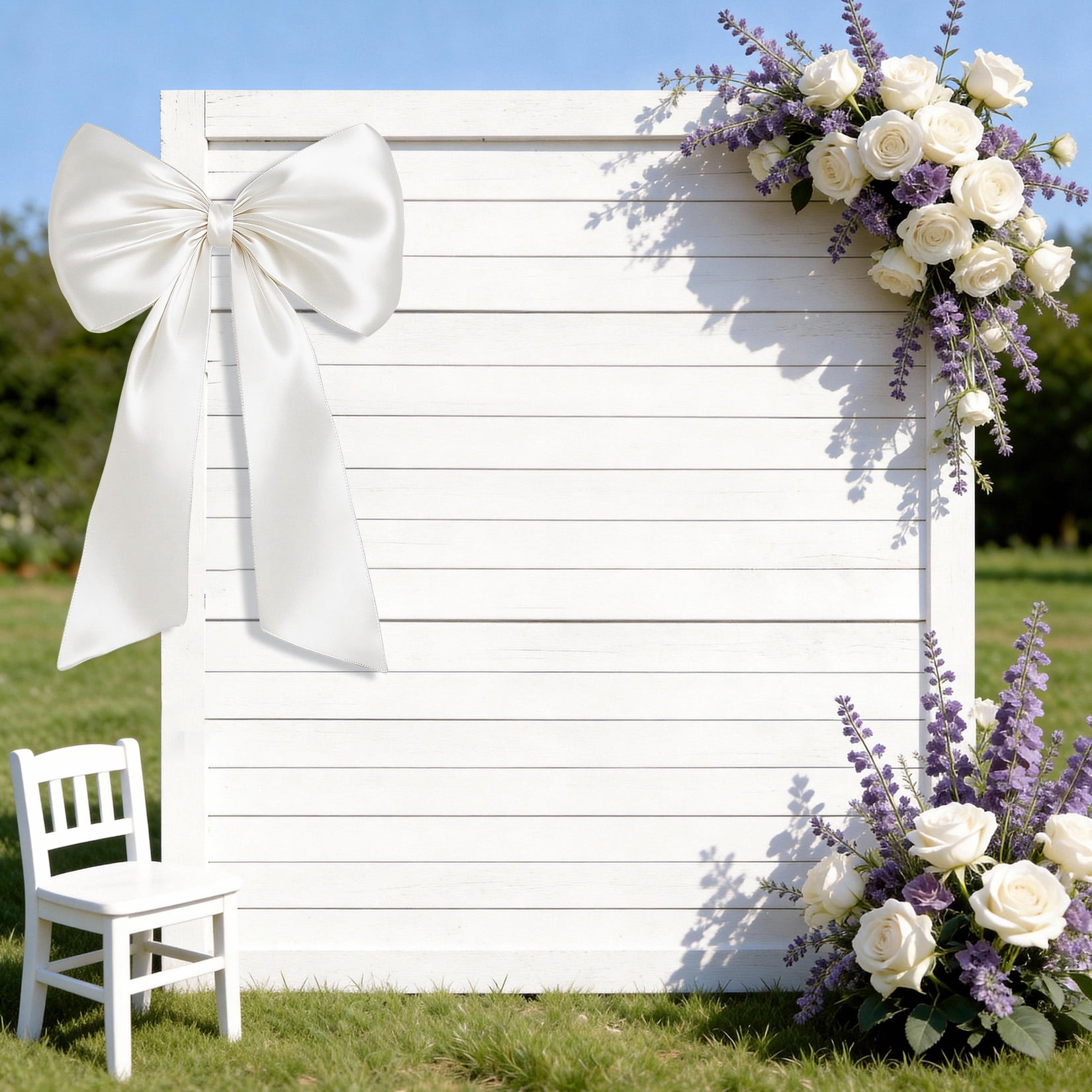 2 Pack Large Satin Bow Decorations 40 x 24 inch, Pre-Shaped Oversized Ribbon Bows for Wedding, Party, Gift Wrapping, Wall & Room Decor, Reusable, White