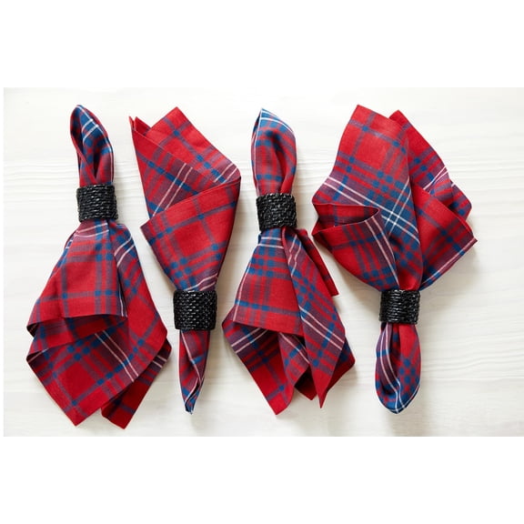 Solino Home Linen Plaid Napkins Set of 4 - 100% Pure Linen Red and Navy Tartan Plaid Dinner Napkins Cloth 20 x 20 Inch for Christmas - Handcrafted and Machine Washable
