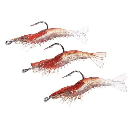 3Pcs 6cm/3g Artificial Fishing Lure Shrimp Prawn Soft Bait Fishing Tackle Noctiluc G22606