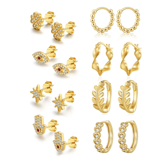8 Pares Aretes Xtellar De Oro 14k Mujer