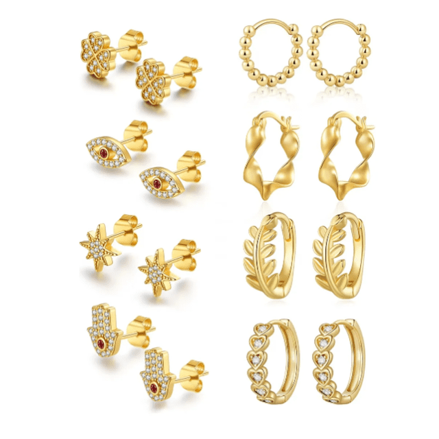 8 Pares Aretes Xtellar De Oro 14k Mujer