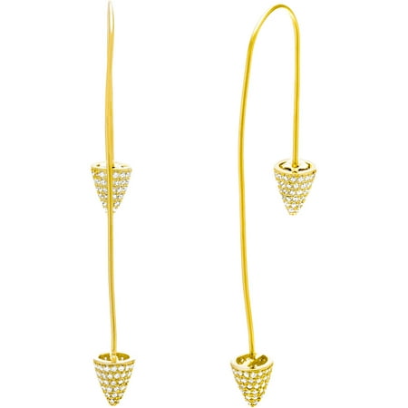 Lesa Michele Genuine Cubic Zirconia Cone End Pull-Through Earrings in Gold over Sterling Silver
