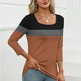 thumbnail image 4 of Hxshgdsn Plus Size Color Block Shirts for Women Long Sleeve Casual Trendy Pullover Tees（Brown/S）, 4 of 8