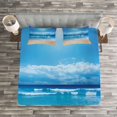 thumbnail image 3 of Ambesonne Beach Quilted Bedspread Set 3 Pcs, Cloudy Sky in Sea Summer, King Size, Sand Brown Blue, 3 of 3