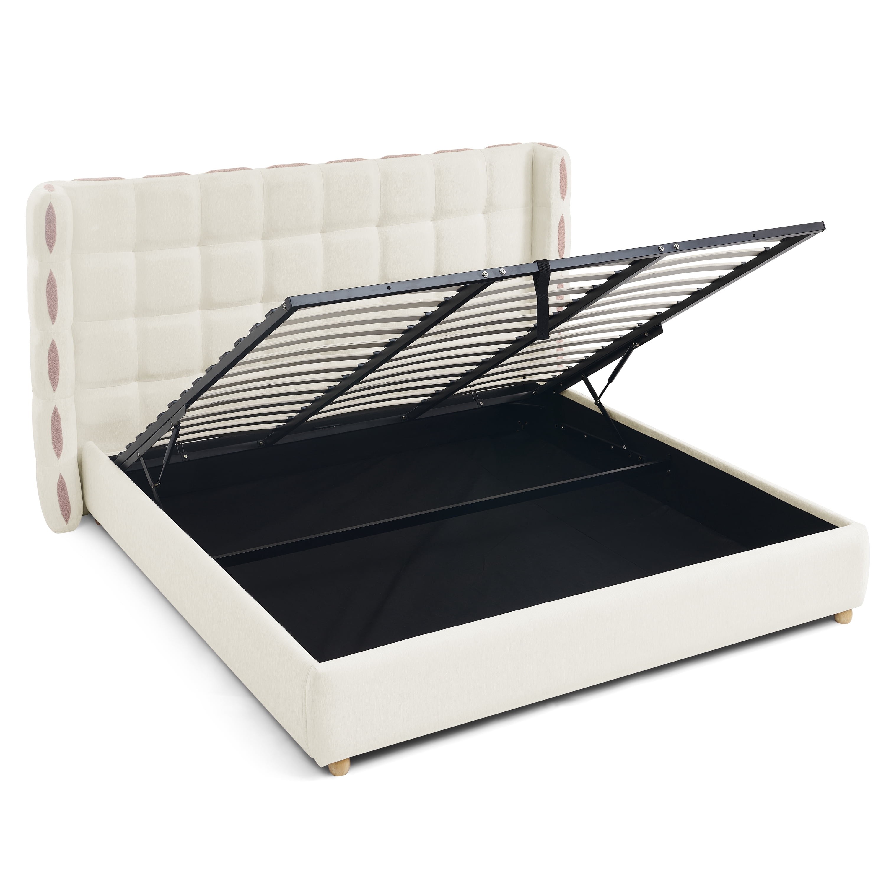 King Size Chenille Upholstered Platform Bed, Gas Lift Platform Bed with Under Bed Storage