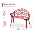 thumbnail image 5 of Tcbosik 38.5-Inch Outdoor Bench, Cast Aluminum Outdoor Furniture, Metal Bench with Floral Rose Accent & Antique Finish, Red, 5 of 9