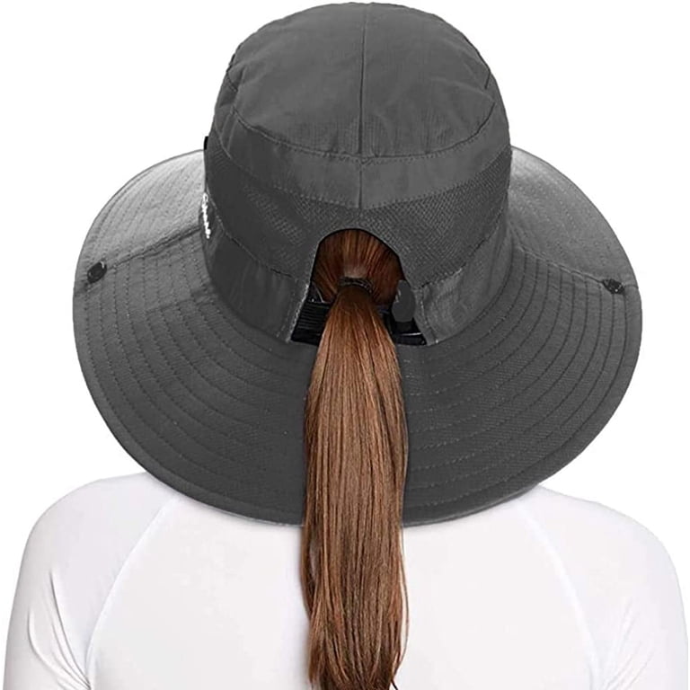 2 Pack Unisex Bucket Hat Cotton Polyester Sun Protection Foldable Rosoz 2 Pack Ponytail Sun Bucket Hats for Women UV  main image 3