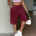 thumbnail image 4 of BUIGTTKLOP Women Cotton Linen Shorts Cotton Knee Length High Waisted Casual Shorts Summer Beach Shorts with Pockets, 4 of 6