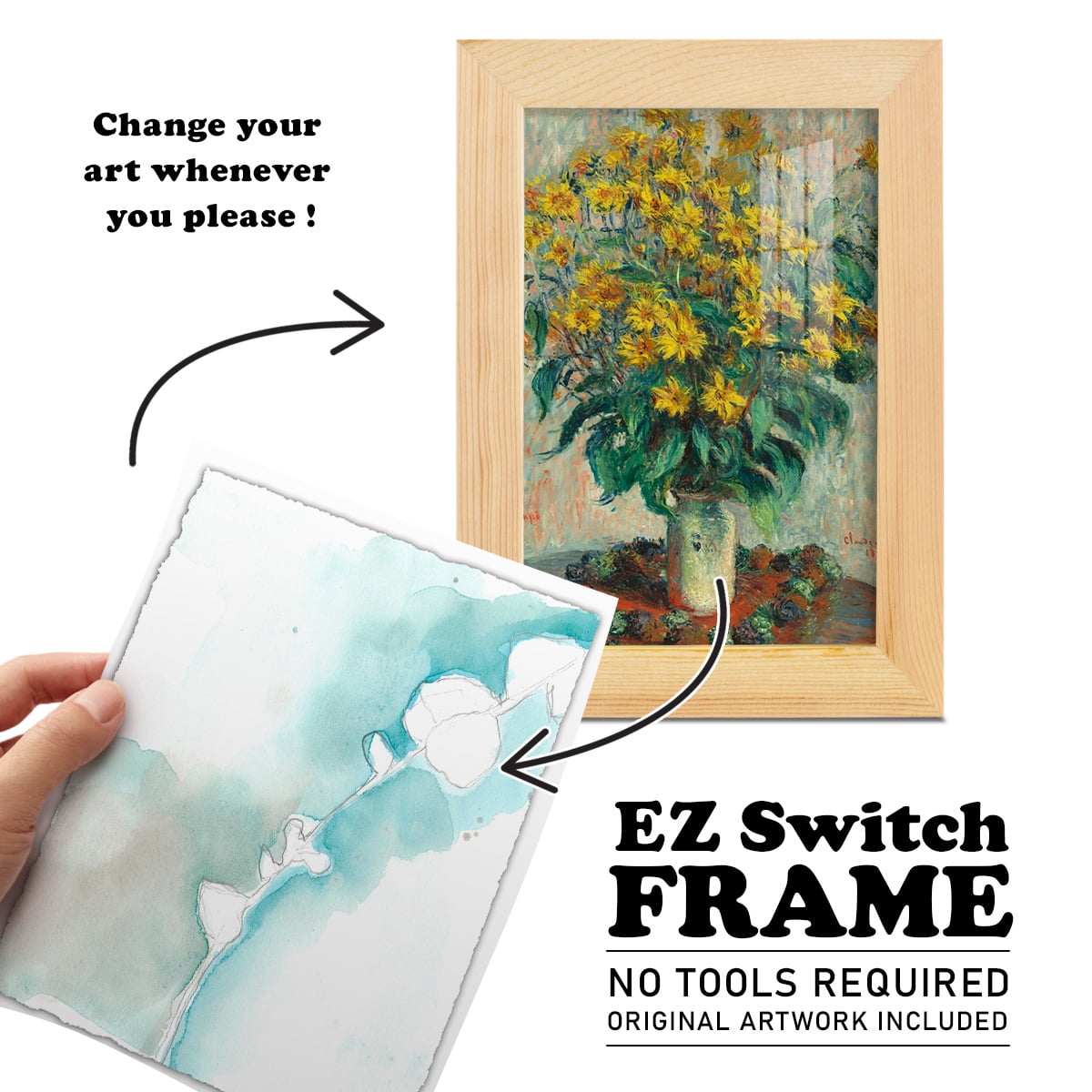 Ginkgo on Dusty Teal VII - Framed Print w/glass - Natural Wood