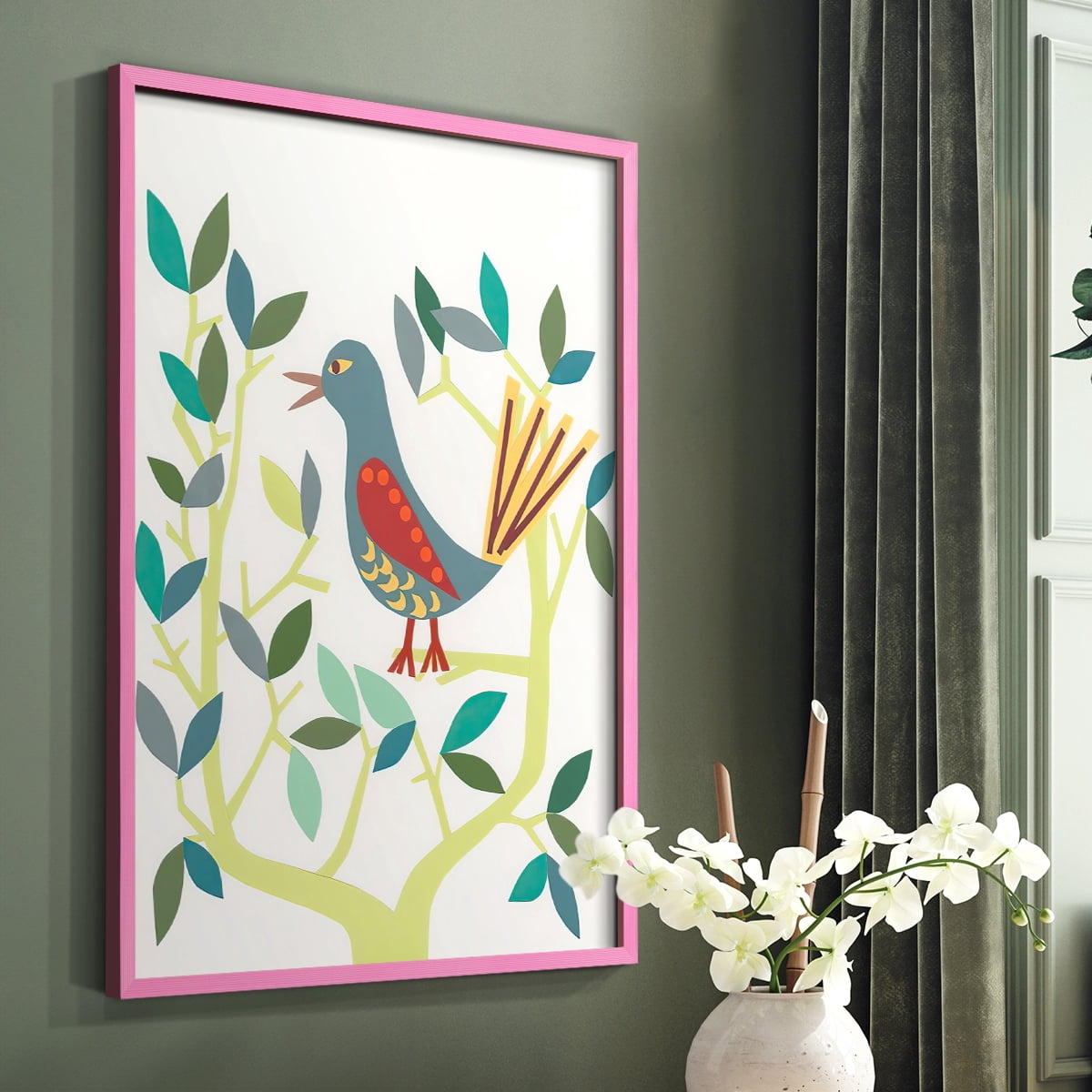 Whitty Bird IV Framed Print in Pink Solid Wood 8 x 10 Framed Print