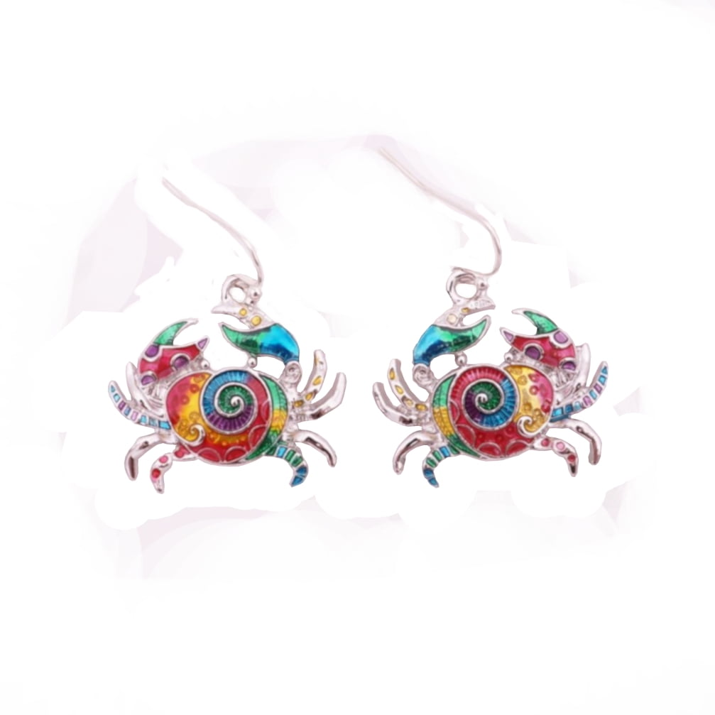 Rainbow Multicolor Crab Earrings Anti-Tarnish Silvertone Background ...