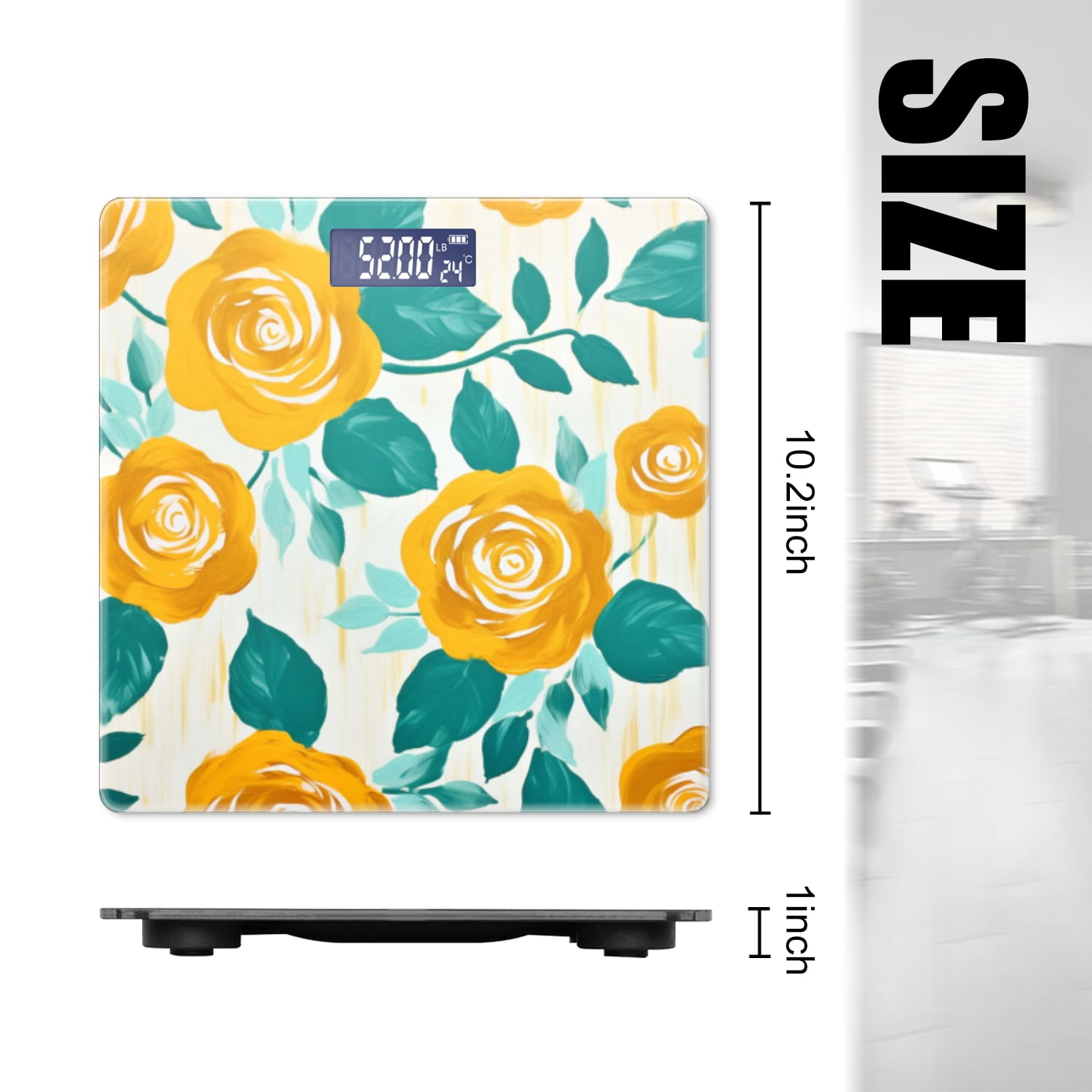 High Precision Body Weight Scale Smart Bathroom Scales with Large LCD Display(400lbs),Decorative for Bedroom-Roses In Vintage Floral Pattern Background