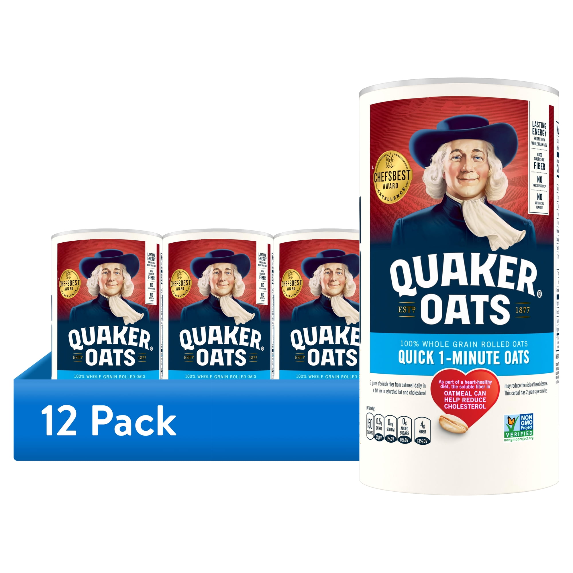 (12 pack) Quaker Whole Grain Oats Quick 1-Minute Instant Oats 18oz