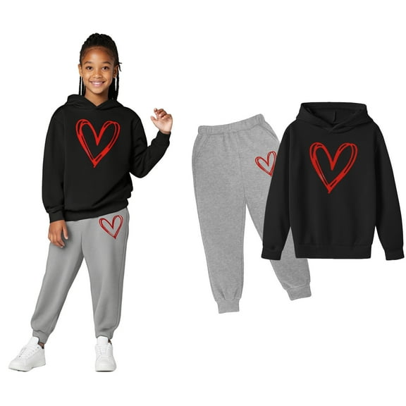 Girls Boys Sweatsuit Set 2 Piece Long Sleeve Printed Tracksuit Pullover Hoodie and Jogger Sweatpants Warm Fall Winter Clothes Kids Clothes Boys Size 9-10 Years Boys Girls Fashion