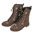 thumbnail image 3 of Leozcaa Combat Boots for Women Ethnic Vintage Flower Lace Up Leather Chunky Block Mid Heels Ankle Booties, 3 of 4