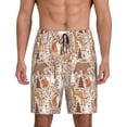thumbnail image 1 of Balery Woodland Animals in Neutral Tones Pantalones cortos de pijama de punto de algodón para hombre con cinturilla y bolsillos-Small, 1 of 6