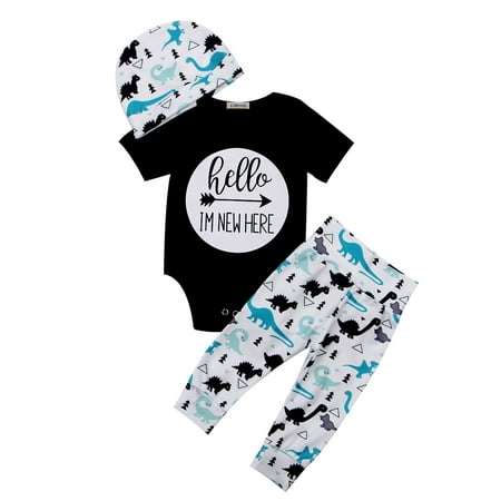 

Binwwede Boys Dinosaur Printed Outfits Set with a Hat 3-piece 0-18Months
