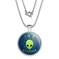 thumbnail image 1 of I'm a Believer Alien Funny Humor 1" Pendant with Sterling Silver Plated Chain, 1 of 4