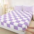 thumbnail image 5 of Homewish Timeless Gingham King Sheets 4pcs for Girls, Simple Grid Bedding, Lavender Purple,1 Fitted Sheet, 1 Flat Sheet and 2 Pillowcases, 5 of 6