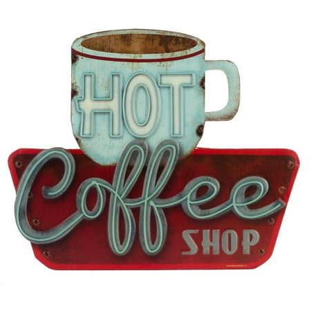 Hot Coffee Shop Embossed Metal Sign