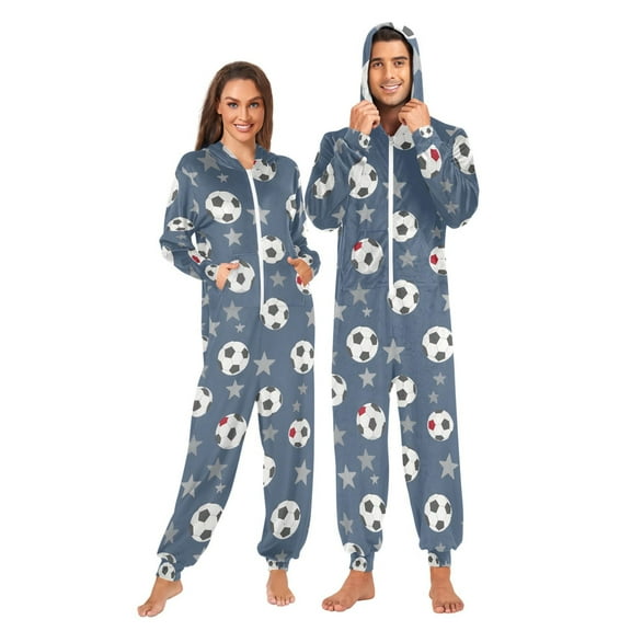 joogoo Soccer Balls Stars Unisex Adults Onesies Pajamas Jumpsuits L