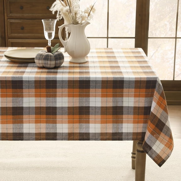 54 x 72 Inch Fall Checkered Rectangle Christmas Tablecloth, Thanksgiving Brown Buffalo Plaid Cotton Flannel Table Cloths, Halloween Stain Resistant Washable Table Cover for Holiday Party Dining
