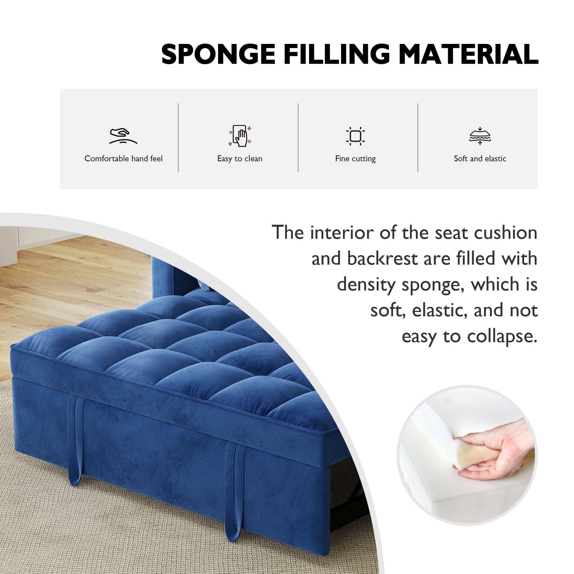 AENKYO Convertible Pull-Out Loveseat Sleeper Sofa Bed for Living Room, Modern Upholstered Futon in Blue